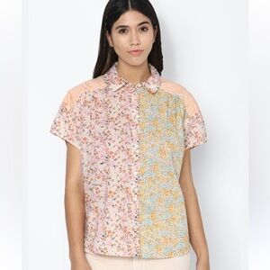 American Eagle Women Button Front Oversized Resort Shirt Multi Floral XL‎